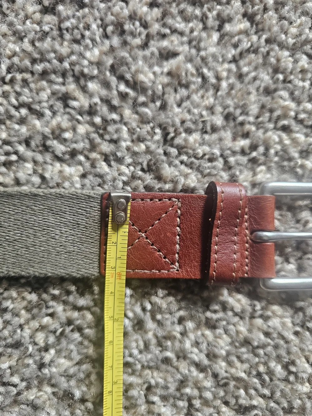 Olive Green Stretch Webbing Belt with Leather Tab
